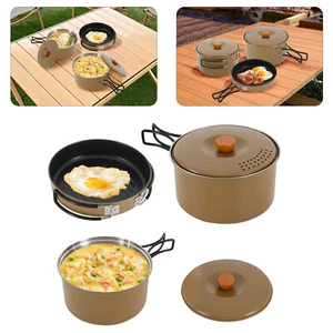 Camping Cookware Kit 304 Stainless Steel Pot Frying Pan Set w/ Bag 7" & 6.3" Pot - Picture 1 of 17