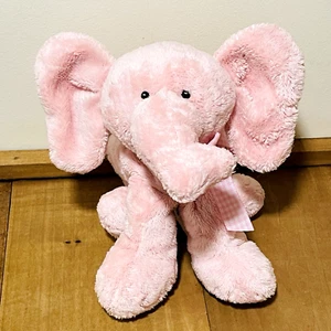 Baby GANZ Elephant Pink RATTLE Lovey 10" Plush Stuffed Gingham Bow - Picture 1 of 10