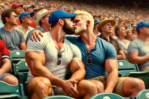 Quadro originale gay LGBTQ art giclée "At The Ballgame" firmato e numerato - Foto 1 di 1