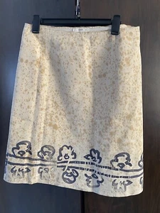 Prada Silk Taffeta Beige Black Flowers Print A Line Skirt Sz 44 $795 - Picture 1 of 14