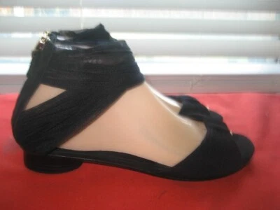 WOMEN'S FENDI ANKLE WRAP AROUND BLACK OPEN TOE SUEDE SHOES US  7- 7.5 , EUR 38 - Image 1 of 4
