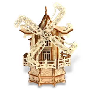 3D Puzzle Wooden Music Box Mechanical Windmill Model Wooden Kit Desktop Ornament - Picture 1 of 12