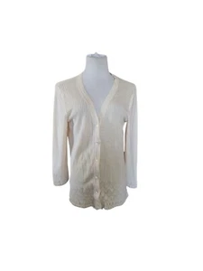 Eddie Bauer Women’s Size TXL Ivory Sweater Cardigan Button Linen Blend Demure - Picture 1 of 6