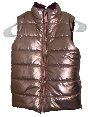 Girls Metallic Rose Gold Puffer Vest Size L Zip Front Warm Lined Winter - Image 1 of 4