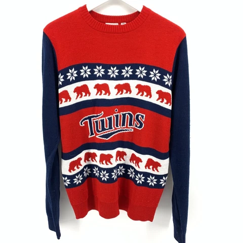 Minnesota Twins MLB Men's Medium Red Blue Ugly Sweater Christmas Holiday Cover