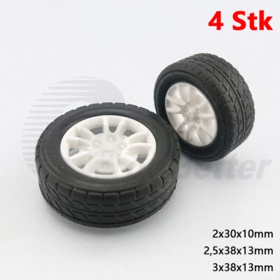 4Stk 30mm 38mm RC Modellbau Räder Gummi Reifen Kunststoff Radnaben Auto DIY 1:20 - Bild 1 von 4