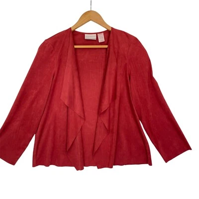 Alfred Dunner Drape Front Women Jacket Faux Suede Open Cardigan Petite Red 12P - Image 1 of 4