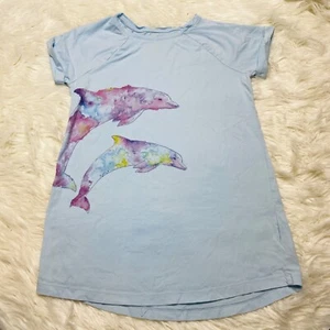 Lands End Kids Dolphin Watercolor Cotton Short Sleeve T Shirt Blue Size M 10-12 - Picture 1 of 7