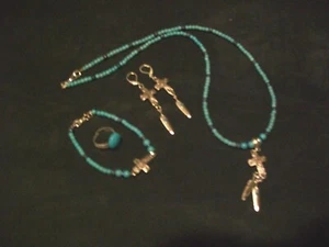 Blue Lapis and Turquoise Set (Necklace,Earrings,Bracelet,Ring) "Blue Praise" - Picture 1 of 4