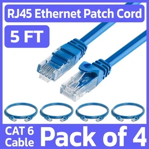 4 Pack 5 Feet Cat6 Patch Cord Blue RJ45 LAN Network Cable Internet Ethernet Cord - Picture 1 of 7