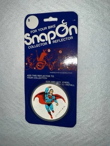 Vintage rare Collector Reflector SnapOn Bike Safety 1976 Superman carded MIP NEW - Picture 1 of 2