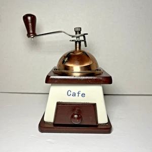 Vintage Porcelain & Wood Café Coffee Mill Grinder With Blue Flowers - Picture 1 of 11