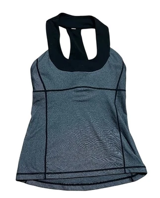 Camiseta sin mangas Lululemon cuello redondo malla espalda cruzada a rayas negra talla 6 para mujer Foto 1 de 4