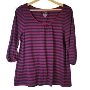 Sonoma Womens Striped Pullover Top Red Blue Medium Scoop Neck 3/4 Sleeve - Picture 1 of 6
