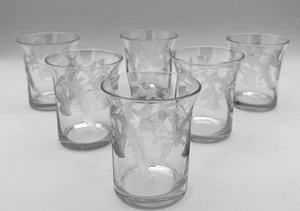 6 Tiffin Franciscan Liqueur Aperitif Glasses Special Thistle Etched 2 1/2 Oz - Picture 1 of 9