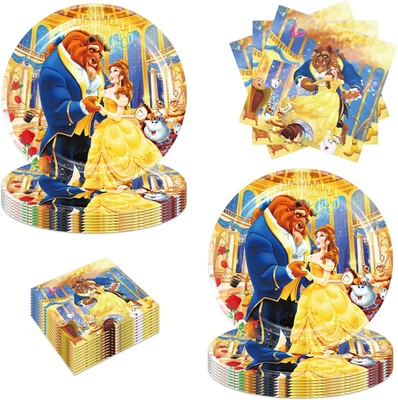 40 unidades de suministros para fiestas de La Bella y la Bestia incluyen 20 platos, 20 servilletas para Beau Foto 1 de 4