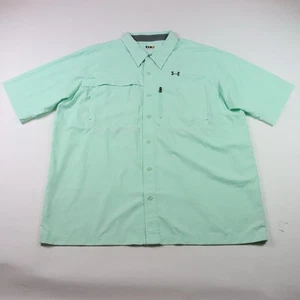Under Armour Mens Size L Fish Stalker Shirt Green Short Sleeve Vented Heatgear - Picture 1 of 11