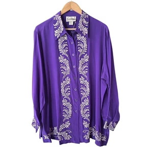 Camicetta Diane Von Furstenberg seta viola ricamata floreale taglia 1x manica lunga - Foto 1 di 6