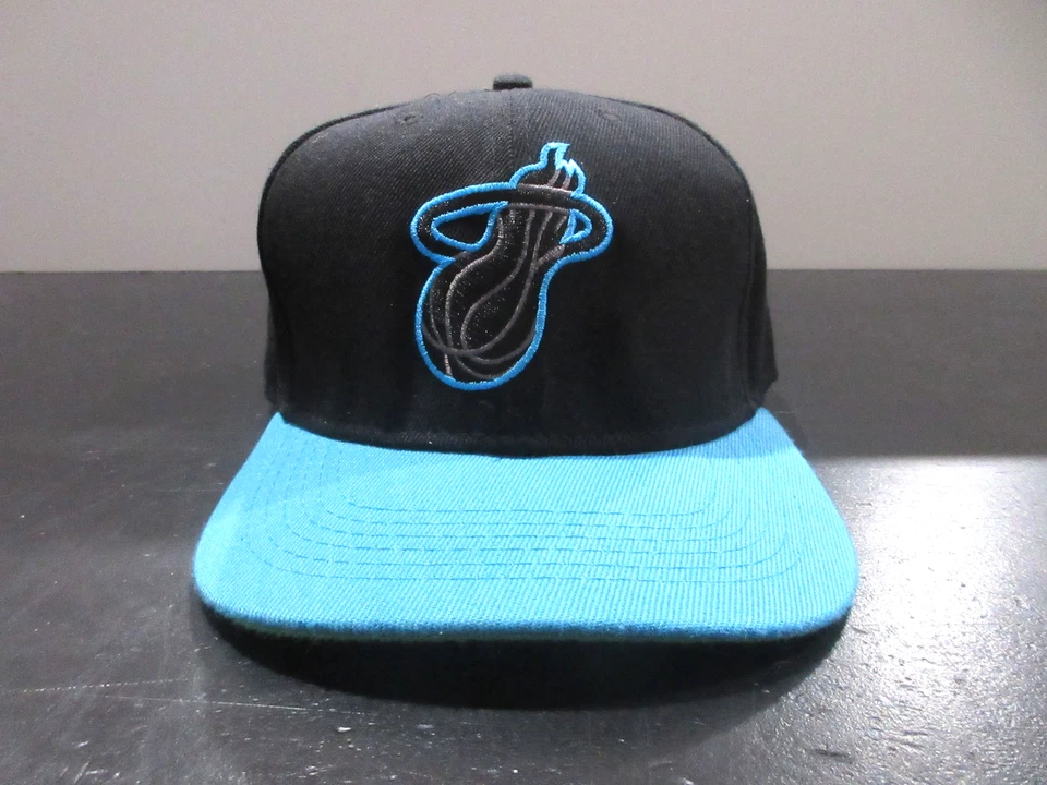 Miami Heat Hat Cap Snap Back Black Blue NBA Basketball Logo Adidas Mens - Image 1 of 4