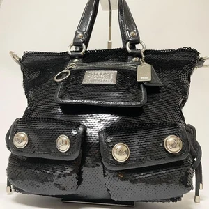 Coach Poppy 15383 2WAY Sequin Tote Shoulder Crossbody Bag Black Leather Vintage - Bild 1 von 24