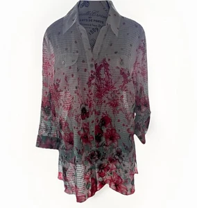 NWT Elementz Women's Floral Print Button Down Blouse Top Size 1X - Picture 1 of 10