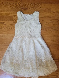 Girls Size 14 Knitworks Cream Gold Applique Textured Party Wedding Holiday Dress - Picture 1 of 5