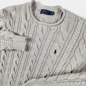 Polo Ralph Lauren maglione maglia cavo donna grande grigio cotone girocollo - Foto 1 di 18