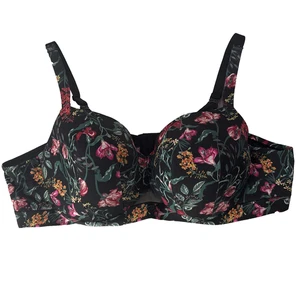 Cacique Lightly Lined Balconette Bra Size 54B Black Colorful Florals - Picture 1 of 14