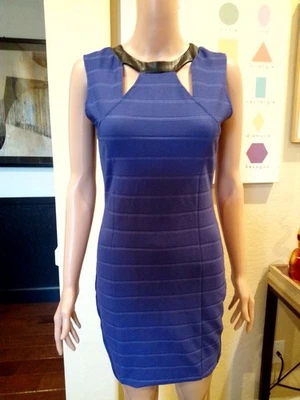 G BY GUESS Women's Periwinkle Sleeveless Faux Leather Trim Bodycon Dress Size S - Image 1 of 4