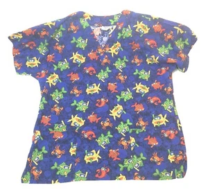 Blue Colorful Cotton Underwater Snorkeling Fish Scrub Top L - Imagen 1 de 7