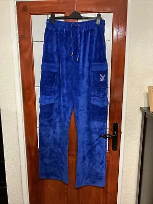 Ladies Velvet Tracksuit Bottoms Missguided  Playboy Size 14 Tall Blue • 17.07€