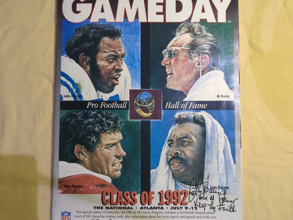 1992 NFL HOF GameDay Program,  Autographed Auto by Lem Barney + Others HOF - Image 1 of 4