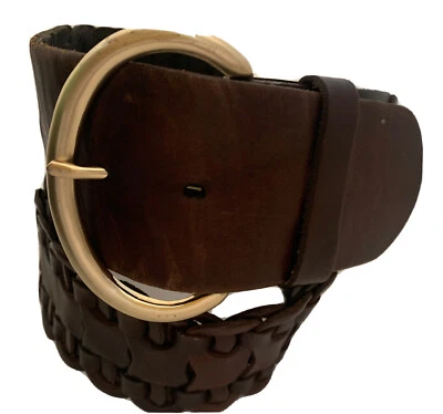 Cinturón mujer Ann Taylor cuero trenza ancha hebilla plateada talla mediana Foto 1 de 4