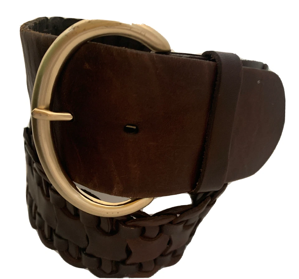 Cinturón mujer Ann Taylor cuero trenza ancha hebilla plateada talla mediana Foto 1 de 4