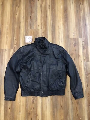 Chaqueta Bomber De Colección Charles Klein DISTRESS Cuero Negra Para Hombre Talla Grande LEER Foto 1 de 4
