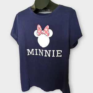 Maglietta con fiocco Disney Family Fun blu navy Minnie rosa 2X NUOVA - Foto 1 di 5