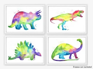 Watercolour Rainbow Dinosaur Prints - Picture 1 of 5