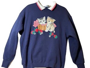 Sudadera vintage para mujer con cuello gatitos gato fresas retro Grannycore - Imagen 1 de 9