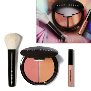 NIB, Bobbi Brown,Face Brush+Full size Powder Compact+Mini High Shimmer  LipGloss