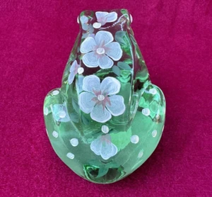 Fenton vetro verde dipinto a mano fiori rospo rana firmato - Foto 1 di 11