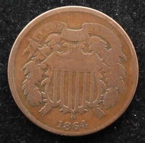 KAPPYSCOINS GH141 1864 GOOD VG CIVIL WAR USED & DATED TWO CENT PIECE - Picture 1 of 2