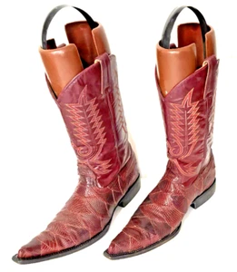Je-Ver 3033 Burgundy Snip Toe Lizard Leather Cowboy Boots -N27 (US M: 9/W: 10.5) - Picture 1 of 7