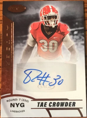 2020 SAGE Aspire Rookie Autograph BRONZE Tae Crowder #ASP-18 Georgia Bulldogs - Image 1 of 3