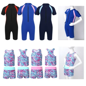 Kids Boys Girls Shorty Wetsuit Two Piece Swimwear Swimsuit Bathing Surfing Suits - Picture 1 of 56