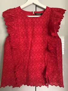 Ralph Lauren top Blouse ,red colour,cotton,crochet,embroidery,size M-12-uk