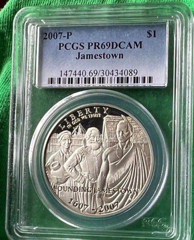 2007-P Jamestown Commemorative Proof Silver Dollar PCGS PR69 DCAM Deep Cameo $1 Cover