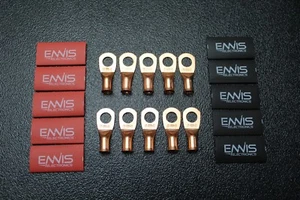 6 GAUGE COPPER #10 RING 10 PK W/ HEATSHRINK RED/BLACK LUG BATTERY AWG CUR610 - Picture 1 of 8