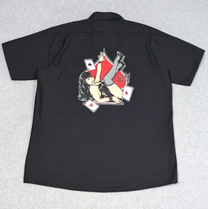 Camisa Lucky 13 Apparel roja con capucha abotonada para hombre talla grande manga corta tarjeta pinup - Imagen 1 de 8