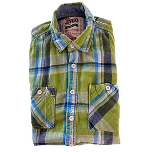 Camisa de franela retro JNCO para hombre pequeña verde azul a cuadros manga larga abotonada - Imagen 1 de 9