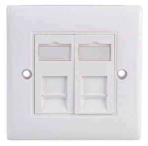 Cat5e/Cat6 RJ45 Soft Edge Twin Faceplate, White - KAUDEN - Afbeelding 1 van 2